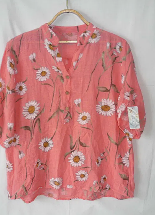 New ollection moda italia натуральна блуза сорочка принт рукав 3/4