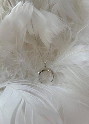 Подвеска серебряная большая лунница, цепочка + кулон минимализм с луной, серебро