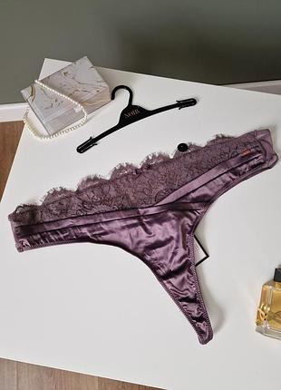Трусики стринги танга плюс сайз атласні hunkemoller noir 2xl uk 16 46 48