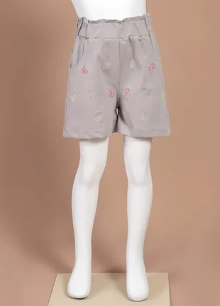 Шорты для девочек 51564-2 серые сердечки