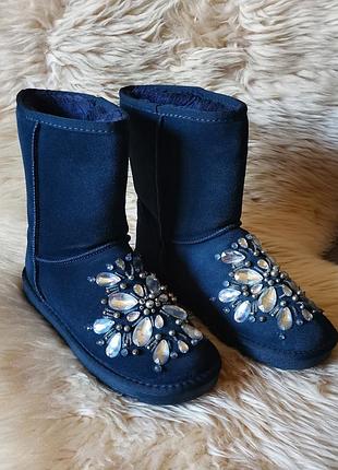 Угги замша pesm зимние сапоги замшевые угги snow boots стразы угги с камнями