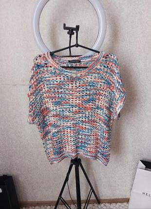 Вязаная котоновая футболка сетка.