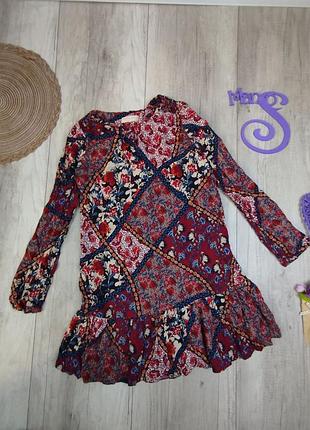Платье для девочки zara с длинным рукавом разноцветное с цветочным принтом размер 164 (13-14 лет)