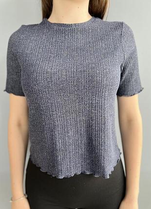 Футболка в рубчик , вкорочена , колір синій, розмір uk-14/ eur-42  виробник limited(edition)