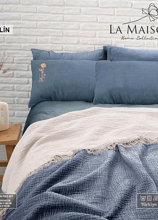 Туреччина 🇹🇷, євро комплект постільної білизни з мусліновим пледом
