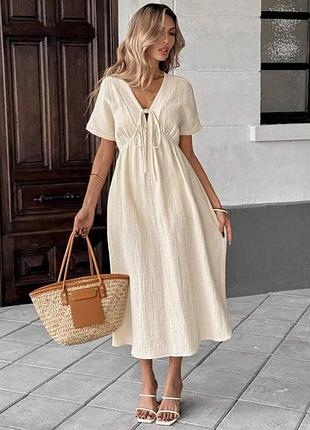 Платье муслин миди с высокой талией 42-52 р-р