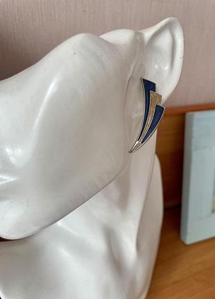 Вінтажні сережки сині голубі бежеві карамельні емаль американський вінтаж