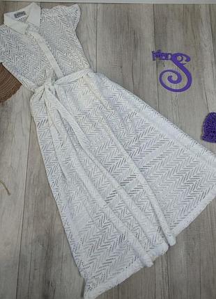 Женское длинное летнее платье с кружева белое размер xs