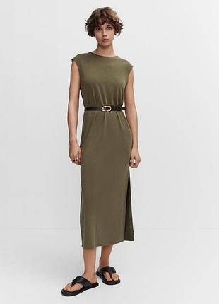 Сукня літня міді mango сарафан хакі плаття модал з розрізом