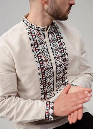 Вышиванка мужская (540) серого льна