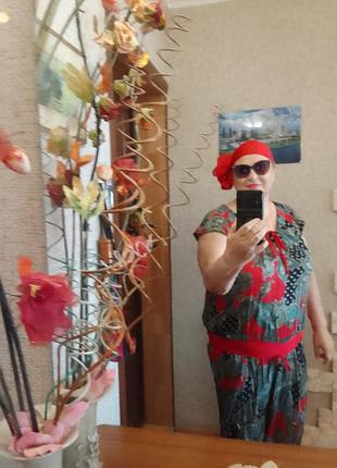 Женский, яркий летний комплект из штапеля, в восточный принт, блуза на выпуск и штаны широкой резинке, большого размера (54-56, ).