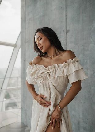 Женское трендовое летнее платье веревочки в районе груди натуральная ткань муслин больших размеров