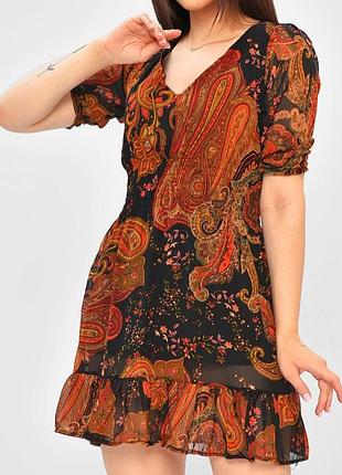 Платье женское шифоновое черного цвета с абстрактным узором xs(40)