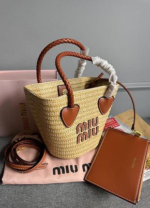 Соломʼяна сумка кошик в шкірі з гаманцем m