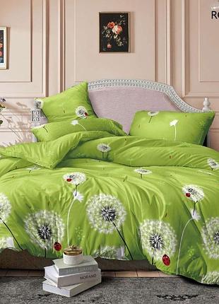 Постельное белье зеленое с одуванчиками полуторный, двуспальный, евро, нестандарт, семейный