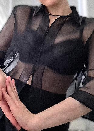 Прозрачная блуза / черная прозрачная блуза из органзы / блуза проволока черная / marks &amp; spencer