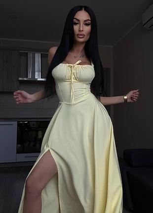 Сукня максі на затяжках лімонна ніжно рожевий барбі макси платье лимонное