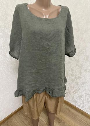 Лляна вільна блуза рубаха з рюшами 100% льон італія