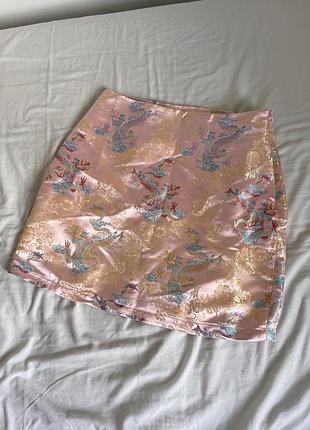 Коротка спідниця з японським мотивом вишивкою, вінтаж японський, аніме