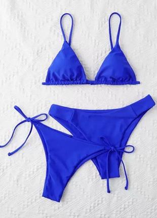 Купальник раздельный женский тройка синий на завязках s