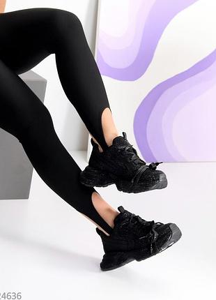 Дизайнерські блискучі кросівки чорні в стразах6 фото