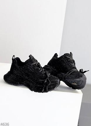 Дизайнерські блискучі кросівки чорні в стразах9 фото