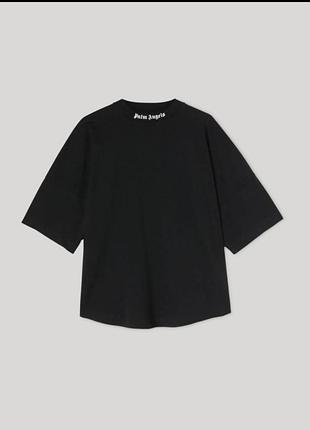 Футболка чоловіча з білим принтом ззаду та на горлі palm angels logo t‑shirt ,розмір s