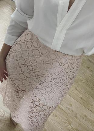 Спідниця міді прозора  літня з макраме пудрового кольору
