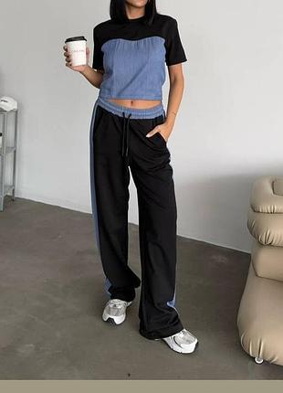 Костюм  жіночий із двонитки та джинсової тканини 42-44, 44-48 колір :біло-синій, чорно-синій