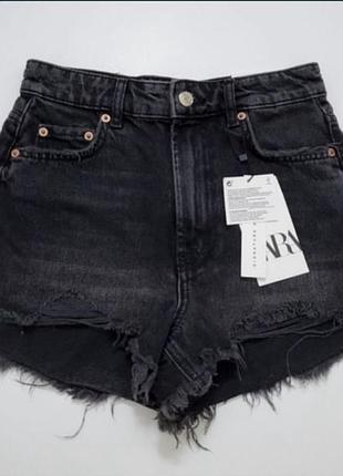 Джинсові міні шорти мом на ґудзиках рвані рваний низ  чорні zara 36 нова колекція