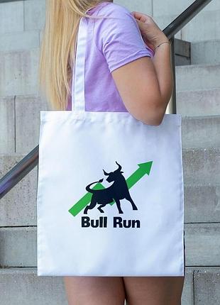 Сумка шопер із принтом "bull run" біла