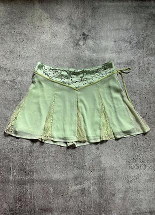 Міні спідниця жіноча y2k з мереживом made in india h&m 38 m зелена