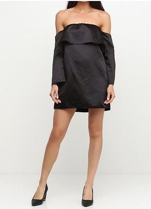 Блуза/сукня чорна атласна  з відкритими плечима розмір 42 zara woman
