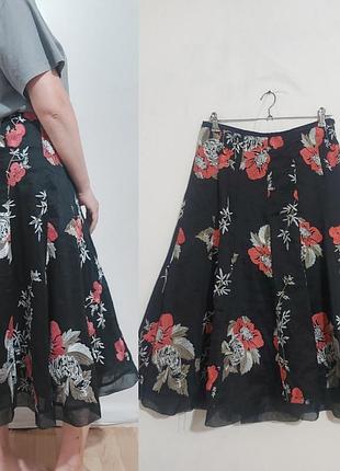 Юбка из смеси льна и шелка  с вышивкой monsoon