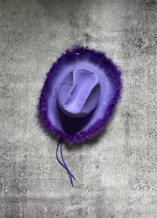 Шляпа жіноча ковбойська з пірʼям one size фіолетова