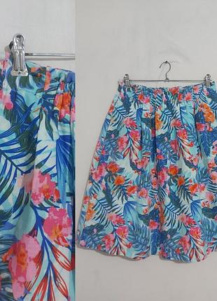 Юбка из смесового льна  в цветах пояс на резинке christian berg