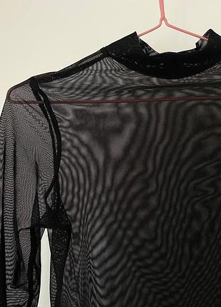 Лонгслів жіночий чорний з прозорої сітчастої тканини з довгими рукавам