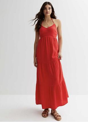 New look червоний максі сарафан муслин муслін муслиновий 12 розмір