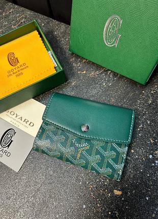 Гаманець  кошелек goyard натуральна шкіра  зелений в комплекті коробка документи пильник карточки