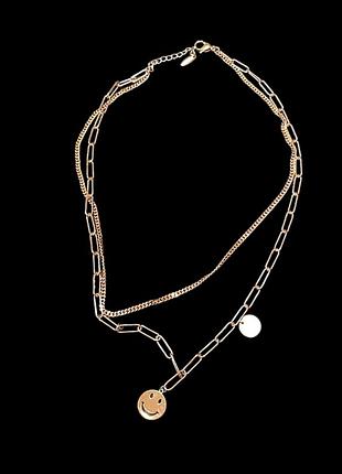 Колье женское золотистое / двухслойное / набор цепочки + кулоны