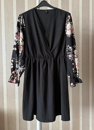 Сукня з контрастними рукавами в квітковий принт shein xl