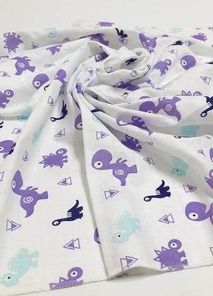 Пелюшка муслінова двошарова фіолетові динозаври penetka 100x75 см