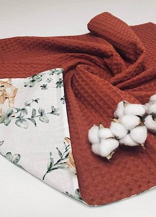 Плед детский терракотовый коричневые оленята вафельное полотно+польский хлопок penetka 100x80 см