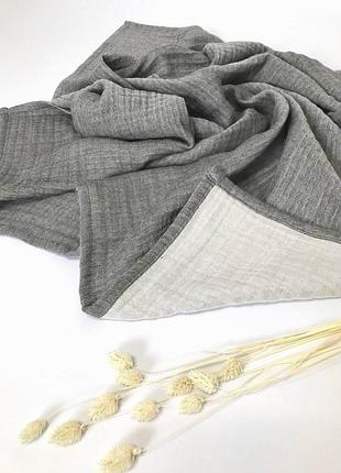 Плед детский без вышивки темно серый муслин четырехслойный penetka 100x80 см