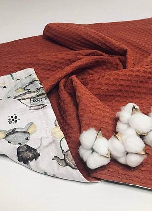 Плед детский терракотовый серые мышки вафельное полотно+польский хлопок penetka 100x80 см