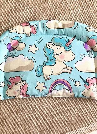 Подушка детская с закругленными углами голубые поняшки бязь penetka 35x22 см