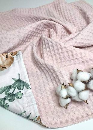 Плед детский розовый коричневые оленята вафельное полотно+польский хлопок penetka 100x80 см