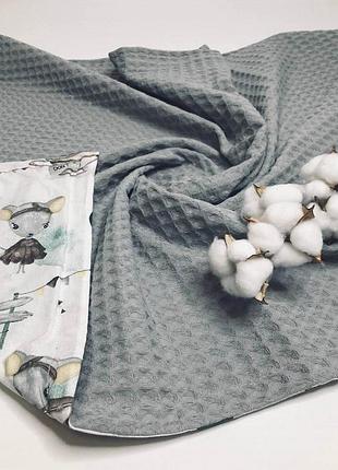 Плед детский серый серые мышки вафельное полотно+польский хлопок penetka 100x80 см