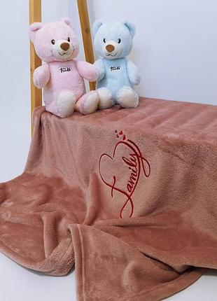 Плед детский пудровый с вышивкой family велсофт penetka 95x85 см