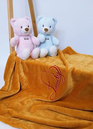 Плед детский оранжевый с вышивкой family велсофт penetka 95x85 см